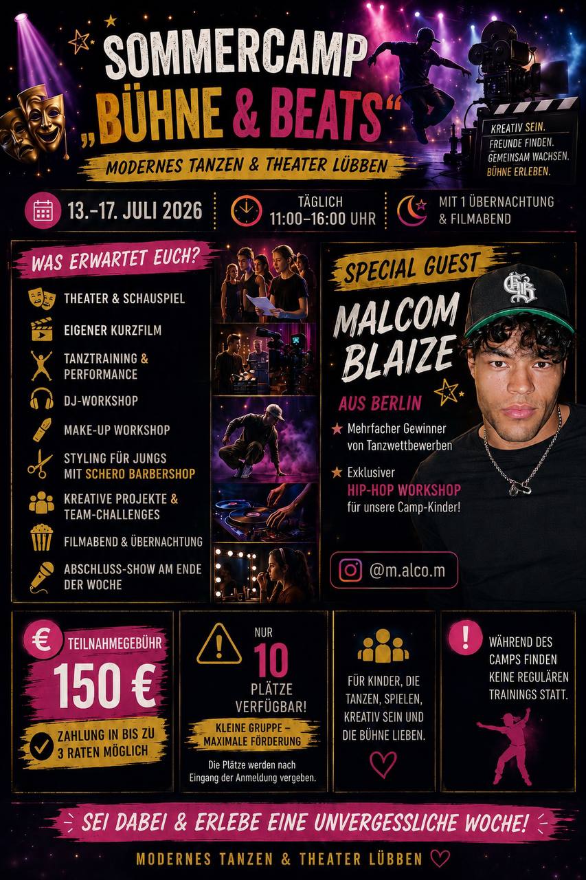 Ankündigung zum Sommercamp Bühne und Beats in Lübben